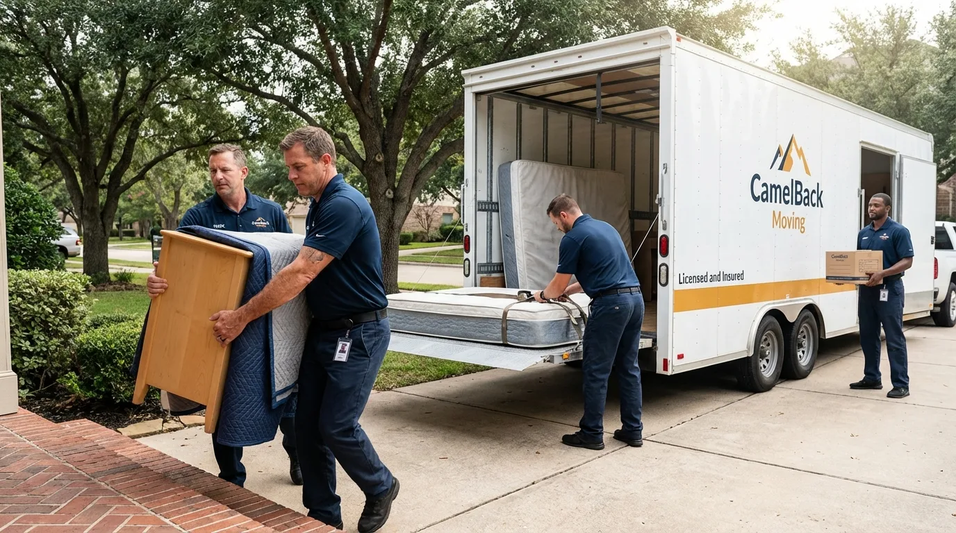 Crew loading residential truck for cross-state move from Zwolle, LA