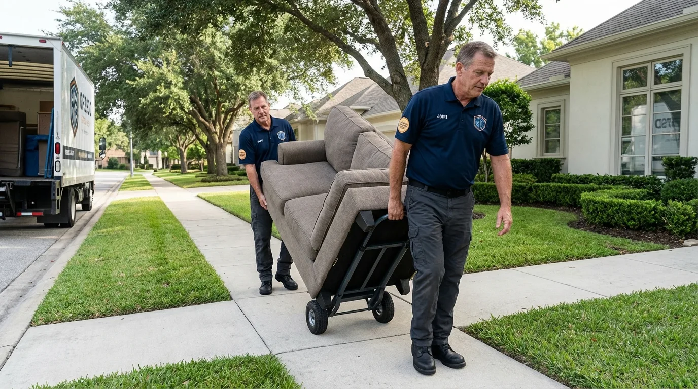 Local residential moving crew loading furniture in Zwolle, LA