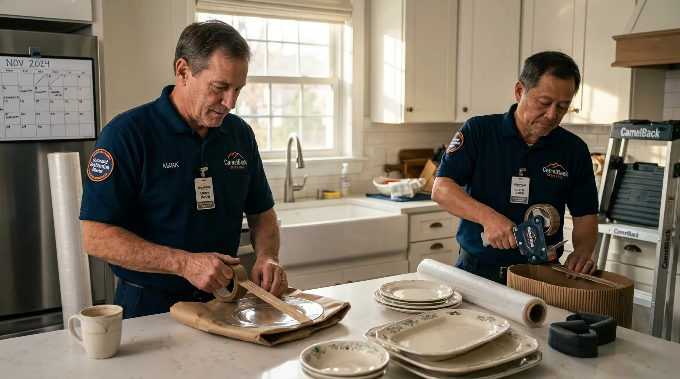 Professional crew packing kitchen dishware in Zwolle, LA